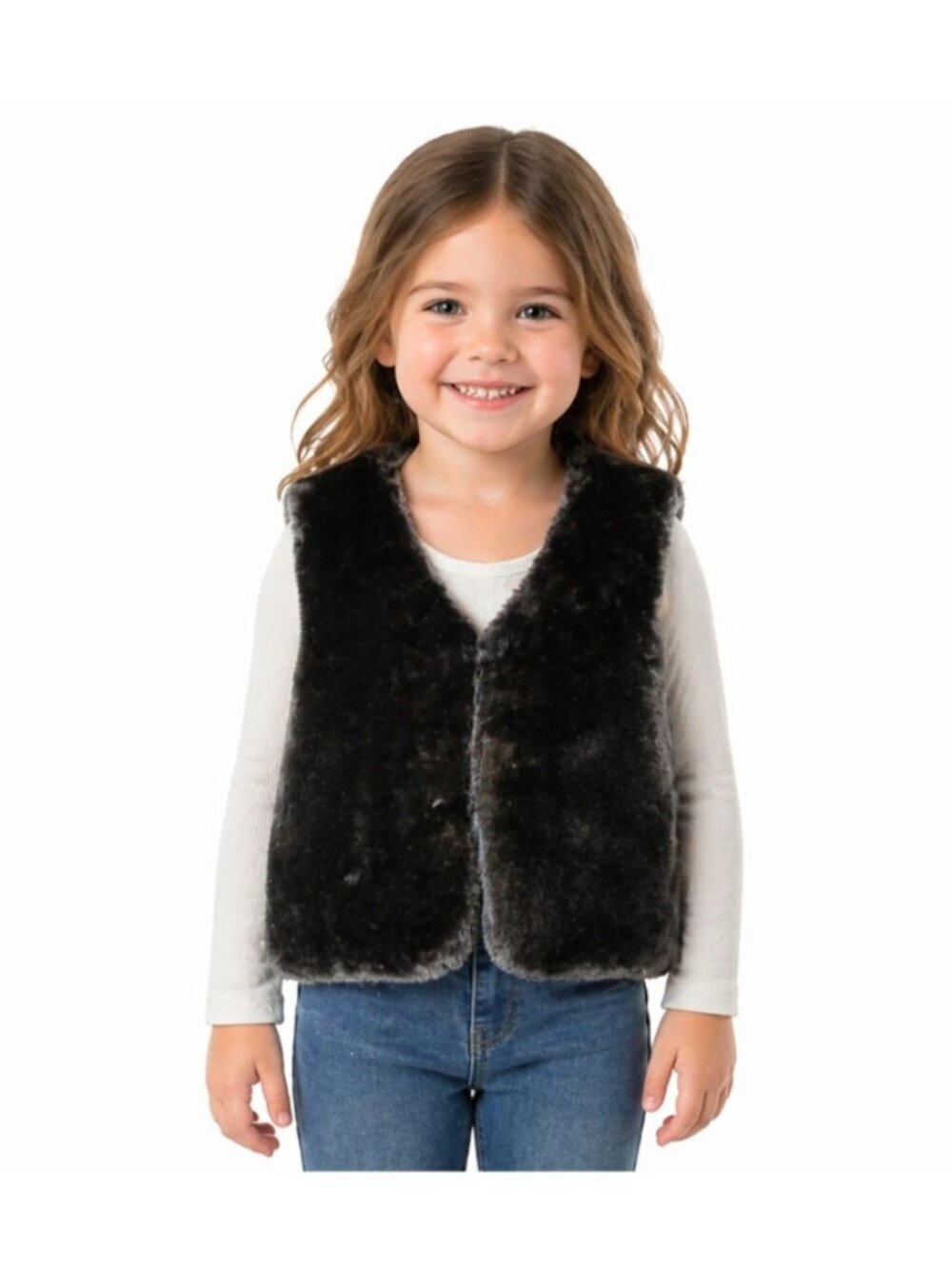Epic Threads Girls Faux Fur Vest Deep Black M 10-12 Single Button Front Winter